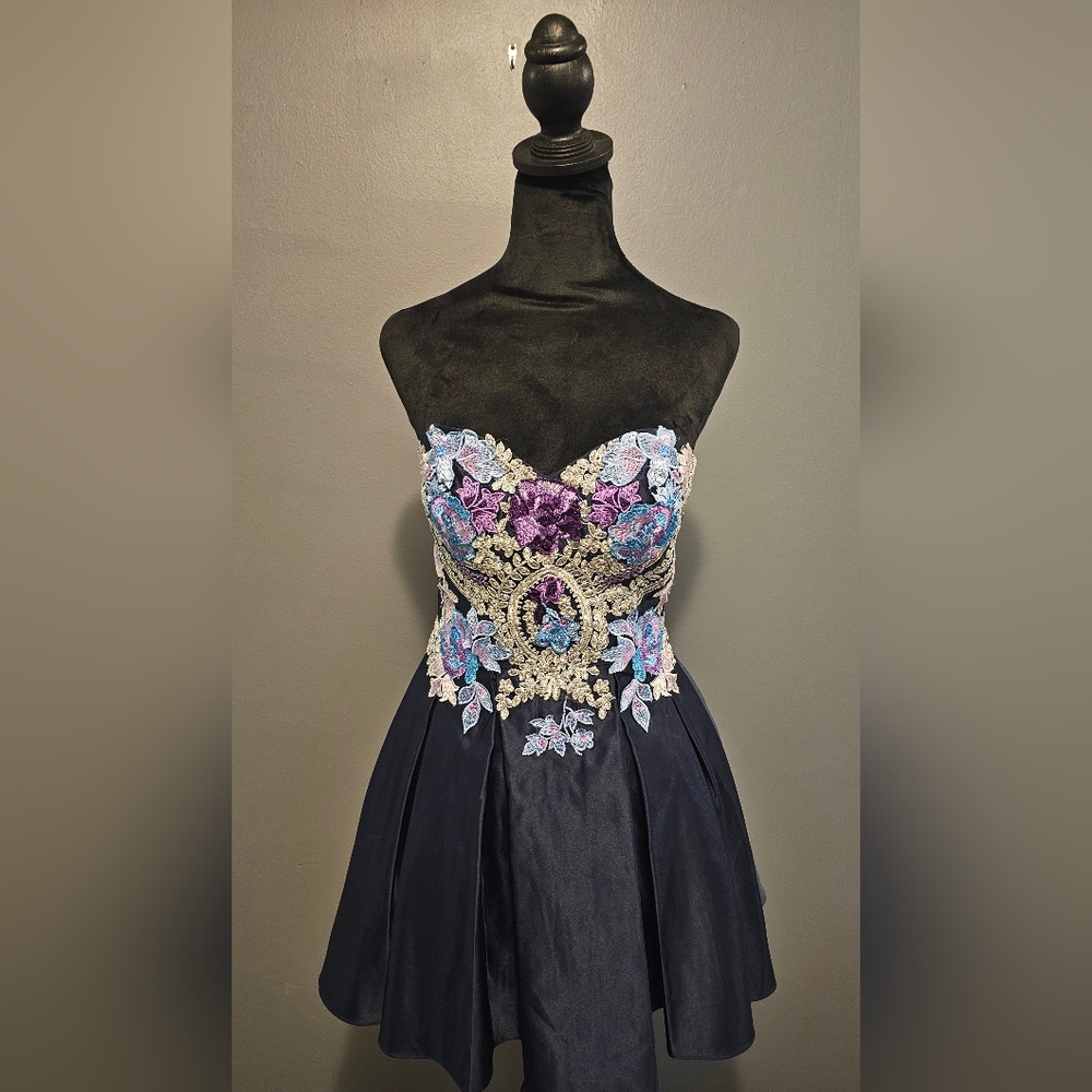 Prom/Homecoming Formal Blue and Purple Embroidered Floral Dress.